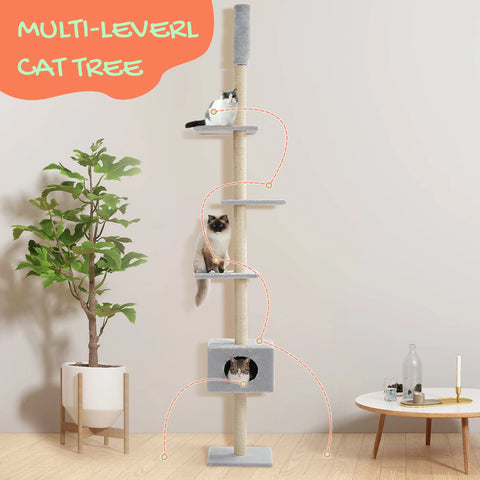 Domestic Delivery Height 238-274cm Cat Tree Condo Scratching Post Floor to Ceiling Adjustable Cat Scratcher Protecting Furniture