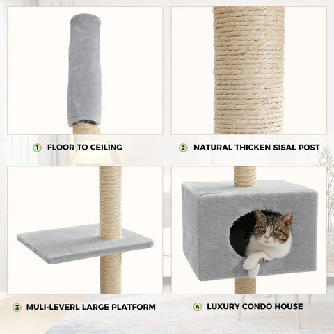 Domestic Delivery Height 238-274cm Cat Tree Condo Scratching Post Floor to Ceiling Adjustable Cat Scratcher Protecting Furniture