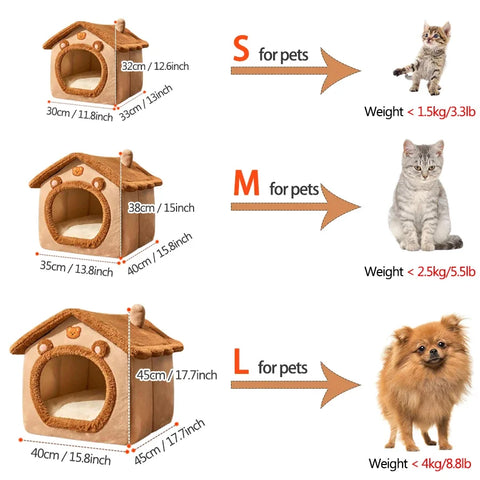 Foldable Pet Bed Removable Washable Cat House Puppy Cave Sofa Pet Bed House Suitable for Small and Medium-sized Cats