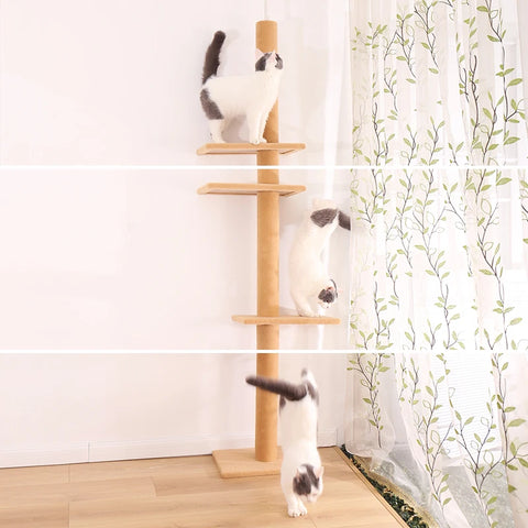 Domestic Delivery Height 238-274cm Cat Tree Condo Scratching Post Floor to Ceiling Adjustable Cat Scratcher Protecting Furniture