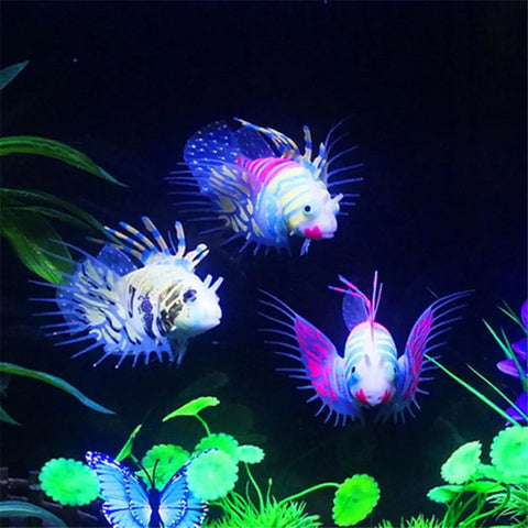 Aquarium Artificial Luminous Lionfish Fish Tank Landscape Silicone Fake Fish Floating Glow In Dark Ornament Home Decoration
