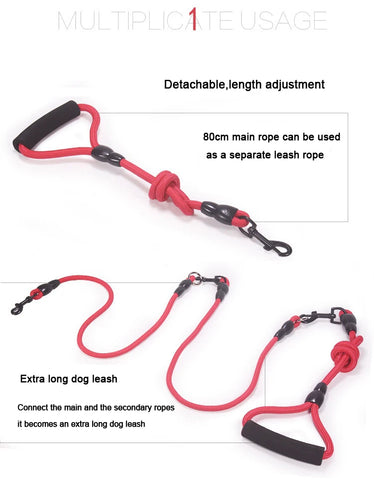 Pet Dog Leash Nylon Rope Double Dual Two Heads Dogs Leash 2 Way Coupler Walk Two and More Dogs Collars Harness Leads Dog Leashes