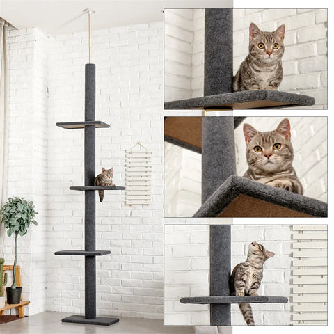 Domestic Delivery Height 238-274cm Cat Tree Condo Scratching Post Floor to Ceiling Adjustable Cat Scratcher Protecting Furniture