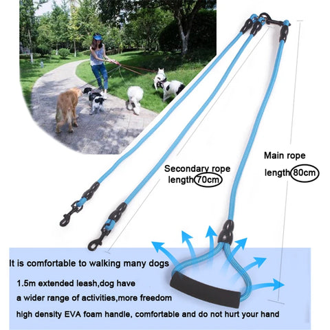 Pet Dog Leash Nylon Rope Double Dual Two Heads Dogs Leash 2 Way Coupler Walk Two and More Dogs Collars Harness Leads Dog Leashes