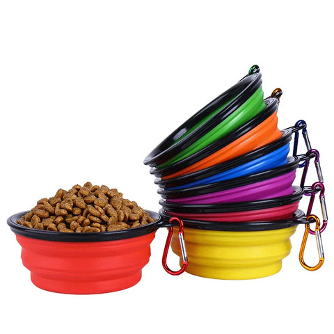 Folding Portable Silicone Dog Feeder Bowl 2 In 1 Pet Dispenser Outdoor Travel Dog Cat with Carabiner Bottle Food Water Container