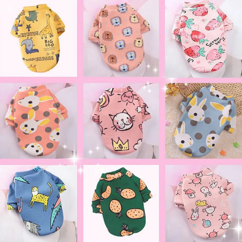 Cartoon Print Cute Pet Clothes for Small Dogs Cats Warm Vest Leisure Shirt Puppy Kitten Accessory Clothes