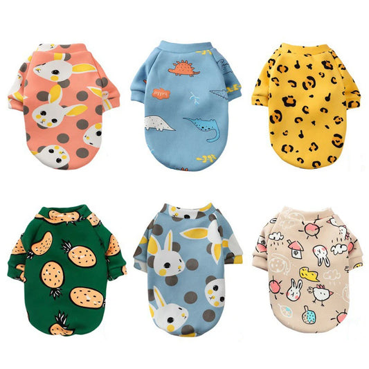 Cartoon Print Cute Pet Clothes for Small Dogs Cats Warm Vest Leisure Shirt Puppy Kitten Accessory Clothes