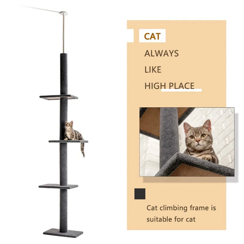 Domestic Delivery Height 238-274cm Cat Tree Condo Scratching Post Floor to Ceiling Adjustable Cat Scratcher Protecting Furniture