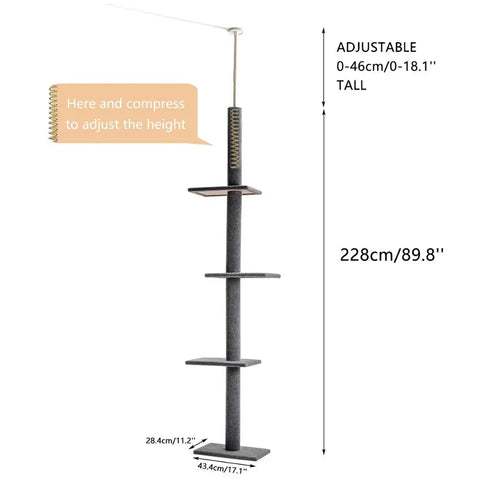 Domestic Delivery Height 238-274cm Cat Tree Condo Scratching Post Floor to Ceiling Adjustable Cat Scratcher Protecting Furniture