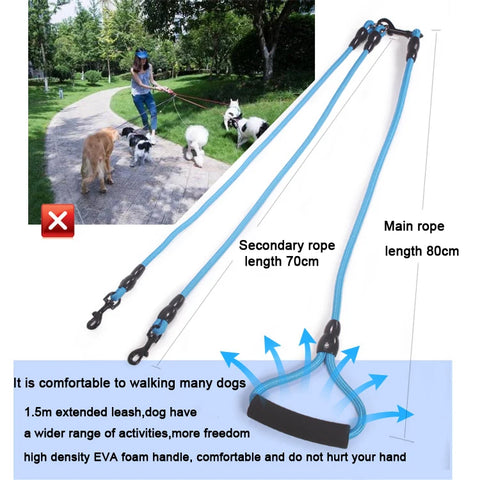 Pet Dog Leash Nylon Rope Double Dual Two Heads Dogs Leash 2 Way Coupler Walk Two and More Dogs Collars Harness Leads Dog Leashes