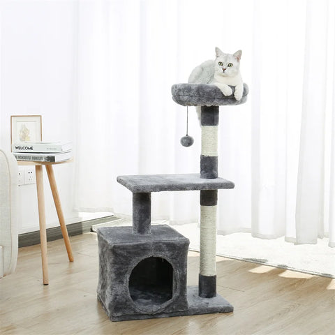 Cat Scratcher Tower Home Furniture Cat Tree Pets Hammock Sisal Cat Scratching Post Climbing Frame Toy Spacious Perch