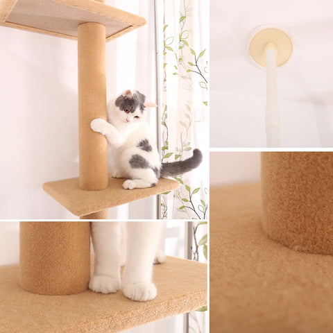 Domestic Delivery Height 238-274cm Cat Tree Condo Scratching Post Floor to Ceiling Adjustable Cat Scratcher Protecting Furniture