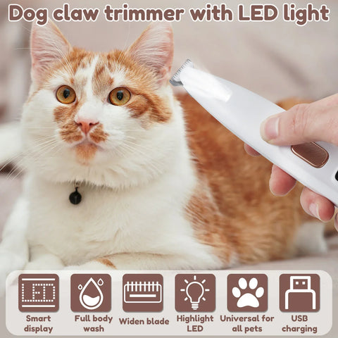 New Dog Paw Trimmer with LED Light Fully Waterproof Pet Hair Trimmer with LED Display Dog Clippers for Grooming 18mm Widen Blade