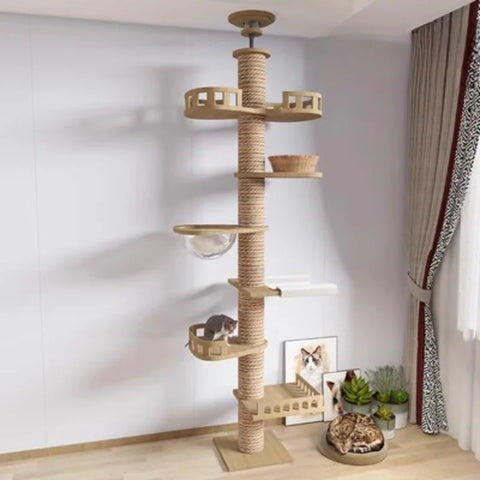 Cat Tree Floor To Ceiling For Large Cats Multifunction Tower Soft Flannel Hammock Sisal Bed Pet Supplies Wooden Cat Scratcher