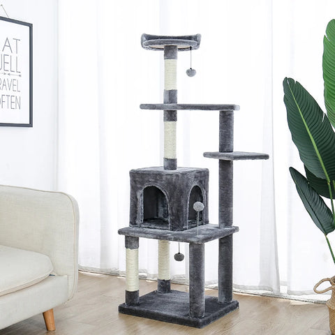 Cat Scratcher Tower Home Furniture Cat Tree Pets Hammock Sisal Cat Scratching Post Climbing Frame Toy Spacious Perch