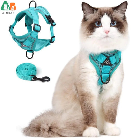 Cat Harness and Leash Set for Small to Large Cats Adjustable Cat Vest Harness Reflective Trim Universal Cat Leash and Harness