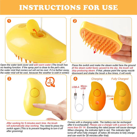 Cat Steam Brush, 3-In-1 Cat Steam Brush, Silicone Massage Beauty Brush, Cat And Dog Pet Hair Cleaning Brush Comb,Mango Shape