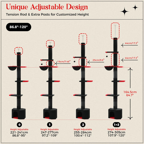 Adjustable 239-275cm Height Cactus Cat Tree Scratching Post Cat Scratcher Tall Cat Climbing Tree Kittens Jumping Frames Cat Toy