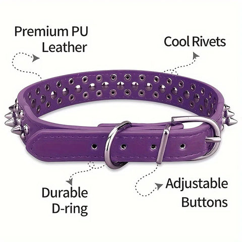 Spiked Dog Collar And Leash Set, Rivet Leather Dog Collar Adjustable Dog Collar For Outdoor Walking