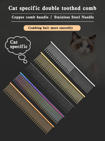 Cat comb with floating hair, open knots, cloth doll, long hair, cat comb size L, long short needle, double toothed comb, copper