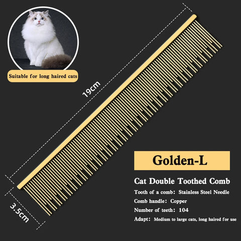 Cat comb with floating hair, open knots, cloth doll, long hair, cat comb size L, long short needle, double toothed comb, copper