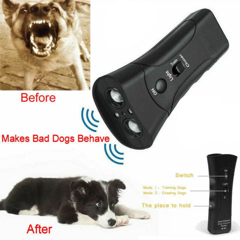 Pet Dog Repeller Anti Barking Stop Electric Shocker LED Ultrasonic Dogs Adapter Training Behavior Aids Without Battery Black