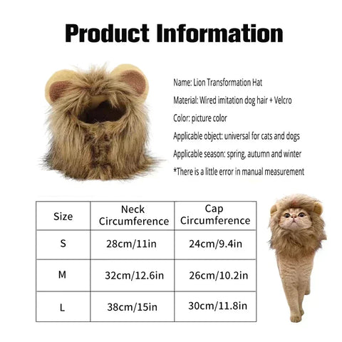 Cat Costume Cute Lion Mane Cat Wig Hat Cosplay Clothes Cap Dress Up Puppy Kitten Halloween Christmas Party Decoration Supplies