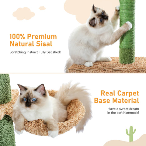 Adjustable 239-275cm Height Cactus Cat Tree Scratching Post Cat Scratcher Tall Cat Climbing Tree Kittens Jumping Frames Cat Toy