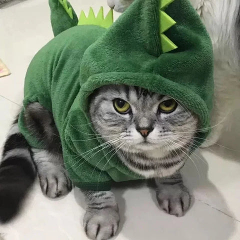 Pet Cat Dog Halloween Dog Clothes for Small Dogs Funny Dinosaur Cosplay Costume Winter Warm Cat Coat Fleece Hoodies Sweater