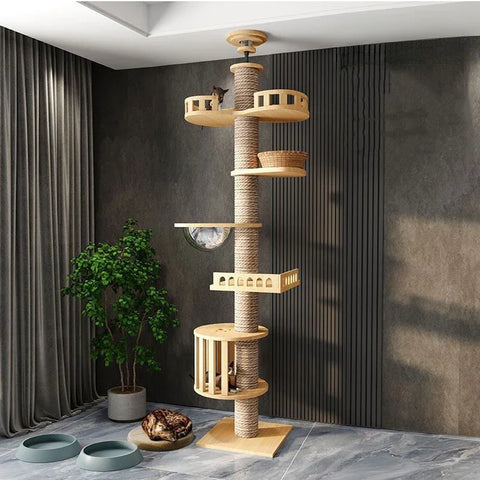 Cat Tree Floor To Ceiling For Large Cats Multifunction Tower Soft Flannel Hammock Sisal Bed Pet Supplies Wooden Cat Scratcher