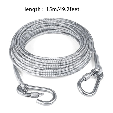 Double-headed Dog Tie Out Cable Leash ,raction rope with metal buckle steel wire anti-rust training collar,Outdoor Dogs Strap