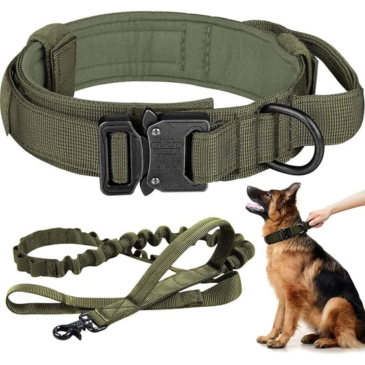 Dog Collar Durable Tactical Leash Set Adjustable Pet Collar Leash Medium Large Dog German Shepherd Training Accessories