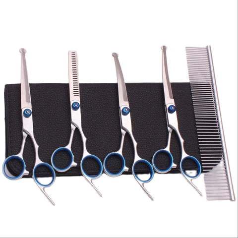 6.0'' Pet Grooming Safety Scissors Hair Cutting Curved Thinning Comb Shears Sets For Home Dogs Cats Salon C3066