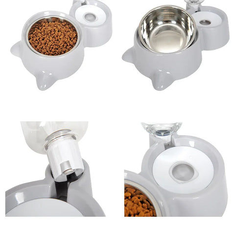 New 2-in-1 Cat Bowl Water Dispenser Automatic Water Storage Pet Dog Cat Food Bowl Food Container with Waterer Pet Waterer Feeder