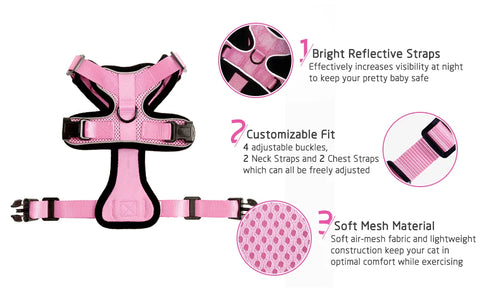 Cat Harness and Leash for Walking,Escape Proof Soft Adjustable Vest Harnesses for Cat,Breathable Reflective Strips Jacket