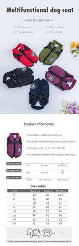 Waterproof Warm Dog Jacket Vest Winter Dog Clothes With Harness French-Bulldog Coat Pet Costume for Small Large Dogs Chihuahua