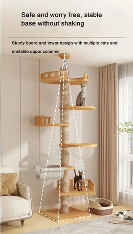 Cat Tree Floor To Ceiling For Large Cats Multifunction Tower Soft Flannel Hammock Sisal Bed Pet Supplies Wooden Cat Scratcher