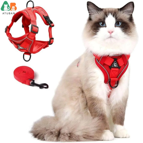 Cat Harness and Leash Set for Small to Large Cats Adjustable Cat Vest Harness Reflective Trim Universal Cat Leash and Harness