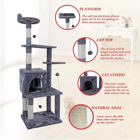 Cat Scratcher Tower Home Furniture Cat Tree Pets Hammock Sisal Cat Scratching Post Climbing Frame Toy Spacious Perch