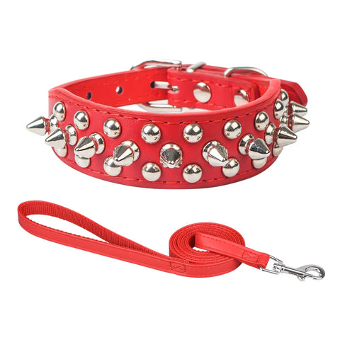 Spiked Dog Collar And Leash Set, Rivet Leather Dog Collar Adjustable Dog Collar For Outdoor Walking