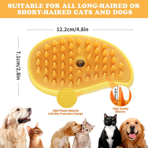 Cat Steam Brush, 3-In-1 Cat Steam Brush, Silicone Massage Beauty Brush, Cat And Dog Pet Hair Cleaning Brush Comb,Mango Shape