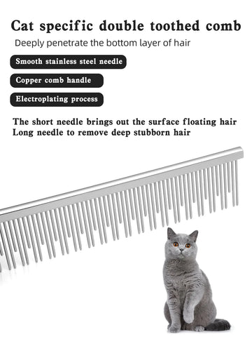 Cat comb with floating hair, open knots, cloth doll, long hair, cat comb size L, long short needle, double toothed comb, copper