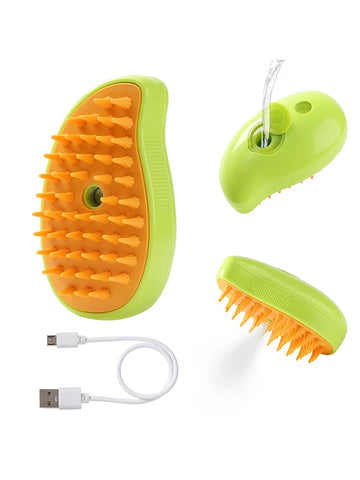 Cat Steam Brush, 3-In-1 Cat Steam Brush, Silicone Massage Beauty Brush, Cat And Dog Pet Hair Cleaning Brush Comb,Mango Shape