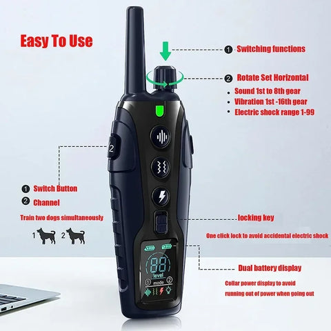 1000m Smart Dog Training Collar with Remote Electric Shocker Suitable for Preventing Dog Barking Pet Behavior Training Supplies