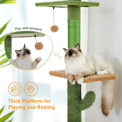 Adjustable 239-275cm Height Cactus Cat Tree Scratching Post Cat Scratcher Tall Cat Climbing Tree Kittens Jumping Frames Cat Toy