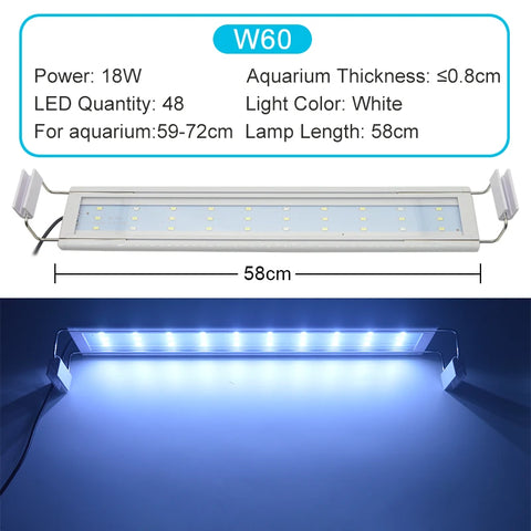 Aquarium LED Light Super Slim Fish Tank Aquatic Plant Grow Lighting Waterproof Bright Clip Lamp Blue LED 18-72cm for Plants 220v