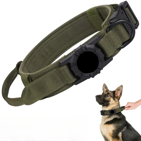 Adjustable Nylon AirTag Holder Dog Collar  Metal Buckle Pet Tactical Collar Dog Accessories Anti Last and Pet Dogs Tracing Safe