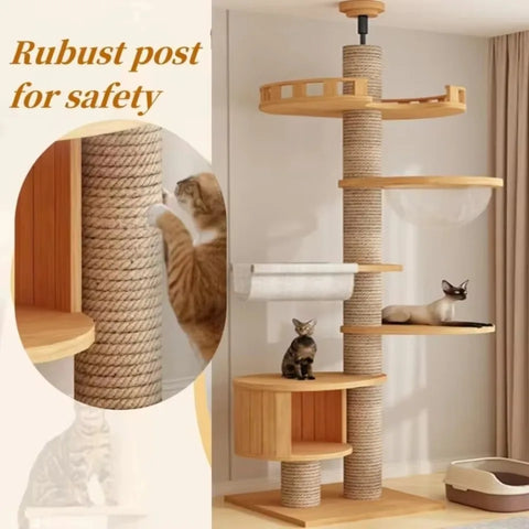 Cat Tree Floor To Ceiling For Large Cats Multifunction Tower Soft Flannel Hammock Sisal Bed Pet Supplies Wooden Cat Scratcher