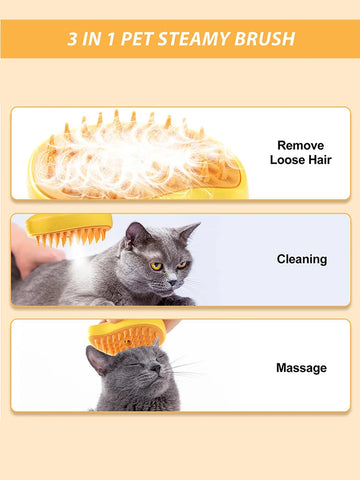 Cat Steam Brush, 3-In-1 Cat Steam Brush, Silicone Massage Beauty Brush, Cat And Dog Pet Hair Cleaning Brush Comb,Mango Shape