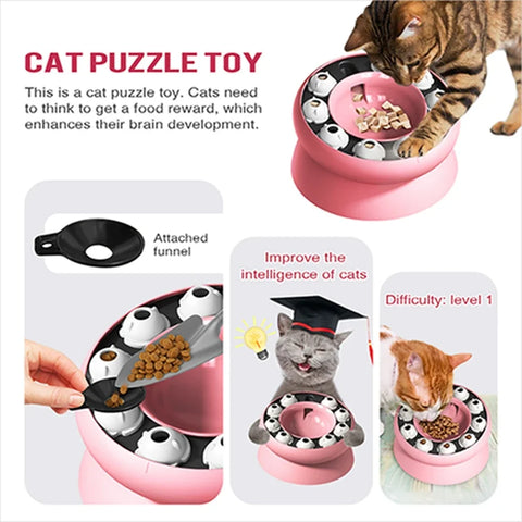 Interactive Cat Slow Feeder Bowl Feed Keep Cat Stomach Healthy Slanted Design Protect Kitty Neck Multifunction Pet Feed Bowl